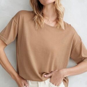 JENNI KAYNE Cashmere Tee Women XS Camel Brown Short Sleeve Crew Lightweight NEW
